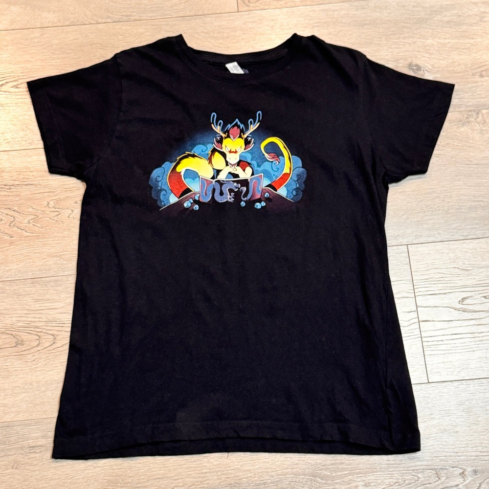 TeeTurtle Black T Shirt L Dragon Dungeons and Dragons Graphic Tee Dragonmaster